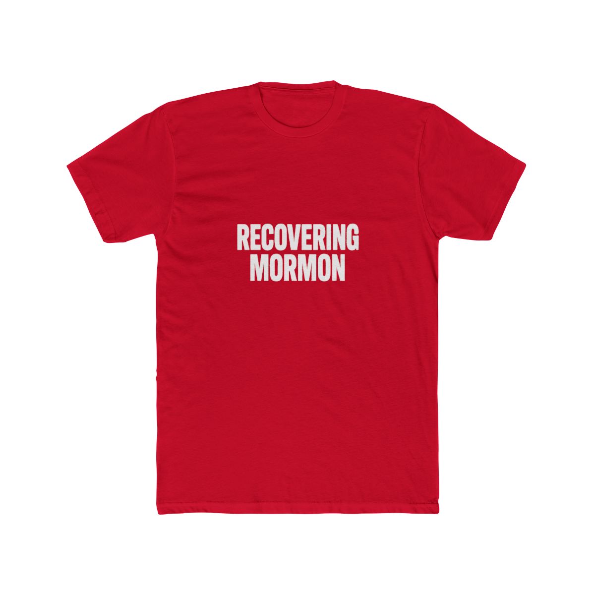 Black T Shirt with white text that reads "RECOVERING MORMON"